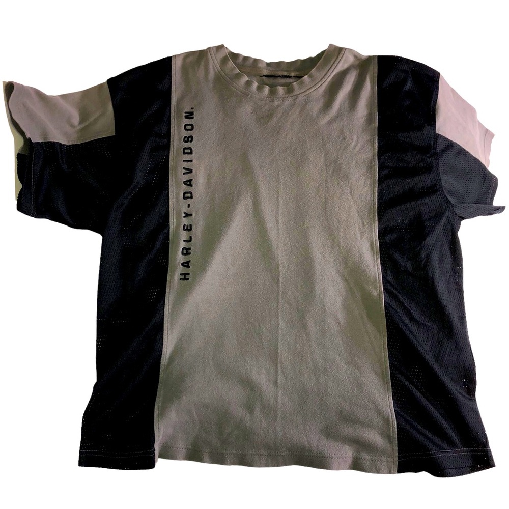 Harley Davidson Sheer Mesh Side Jersey Tee Grey Black Moto Racy Boxy Loose L XL